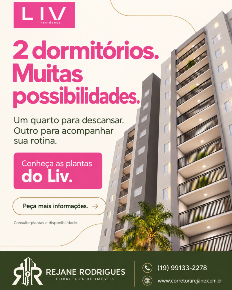 Fachada moderna do Liv Residence em Paulínia, destacando o empreendimento inovador na cidade.